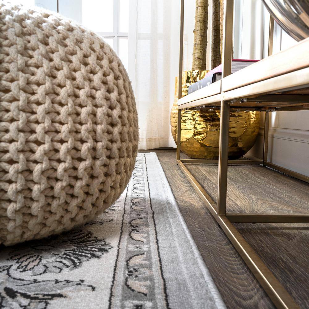 Light Gray and Cream Synthetic Persian Style Area Rug