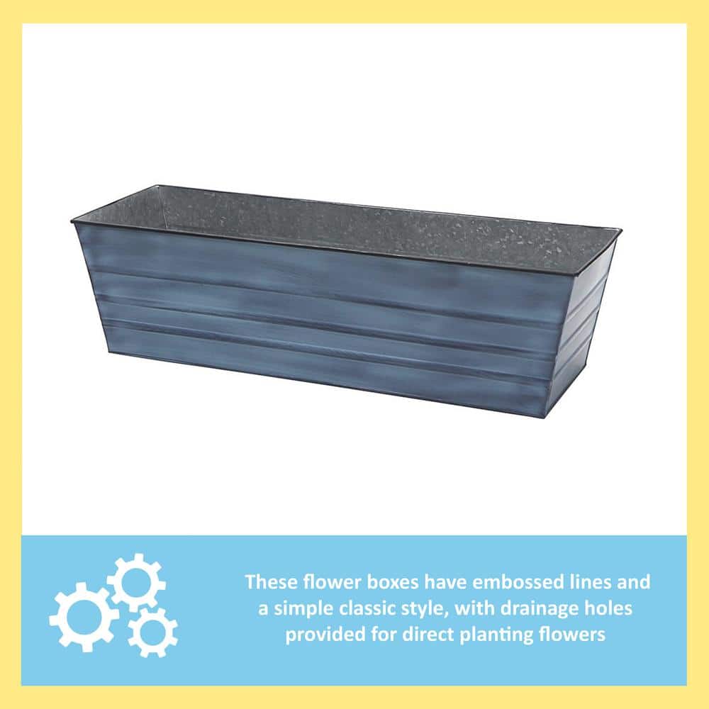 Large Nantucket Blue Galvanized Steel Flower Box