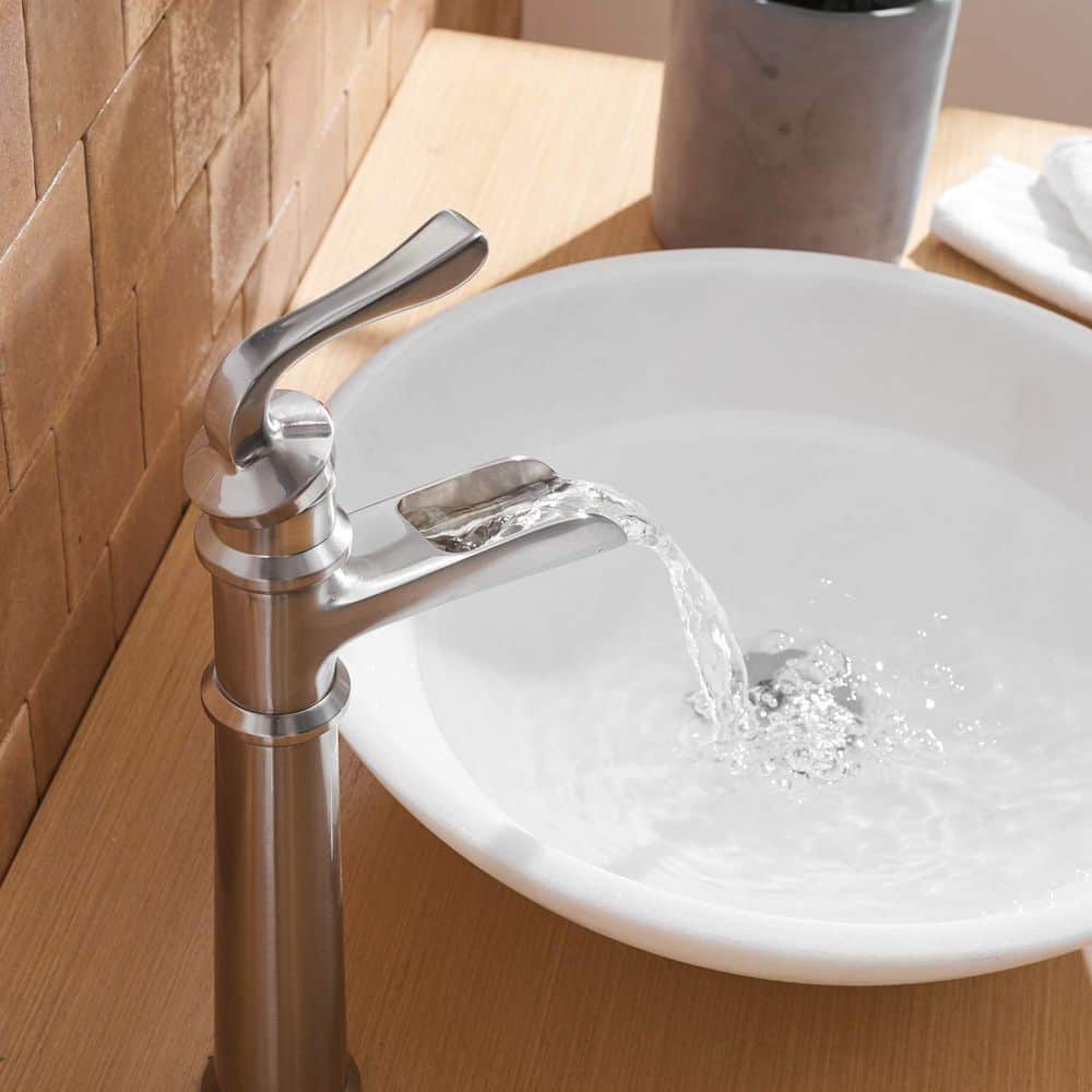 Brushed Nickel Waterfall Vessel Bathroom Faucet with Lever Handle