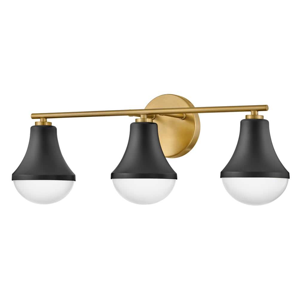 Black and Brass 3-Light Vanity with Opal Glass Shades