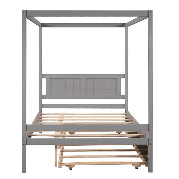 57 in. W Gray Full Wood Frame Canopy Bed HLJ218CBdFGr The Home Depot