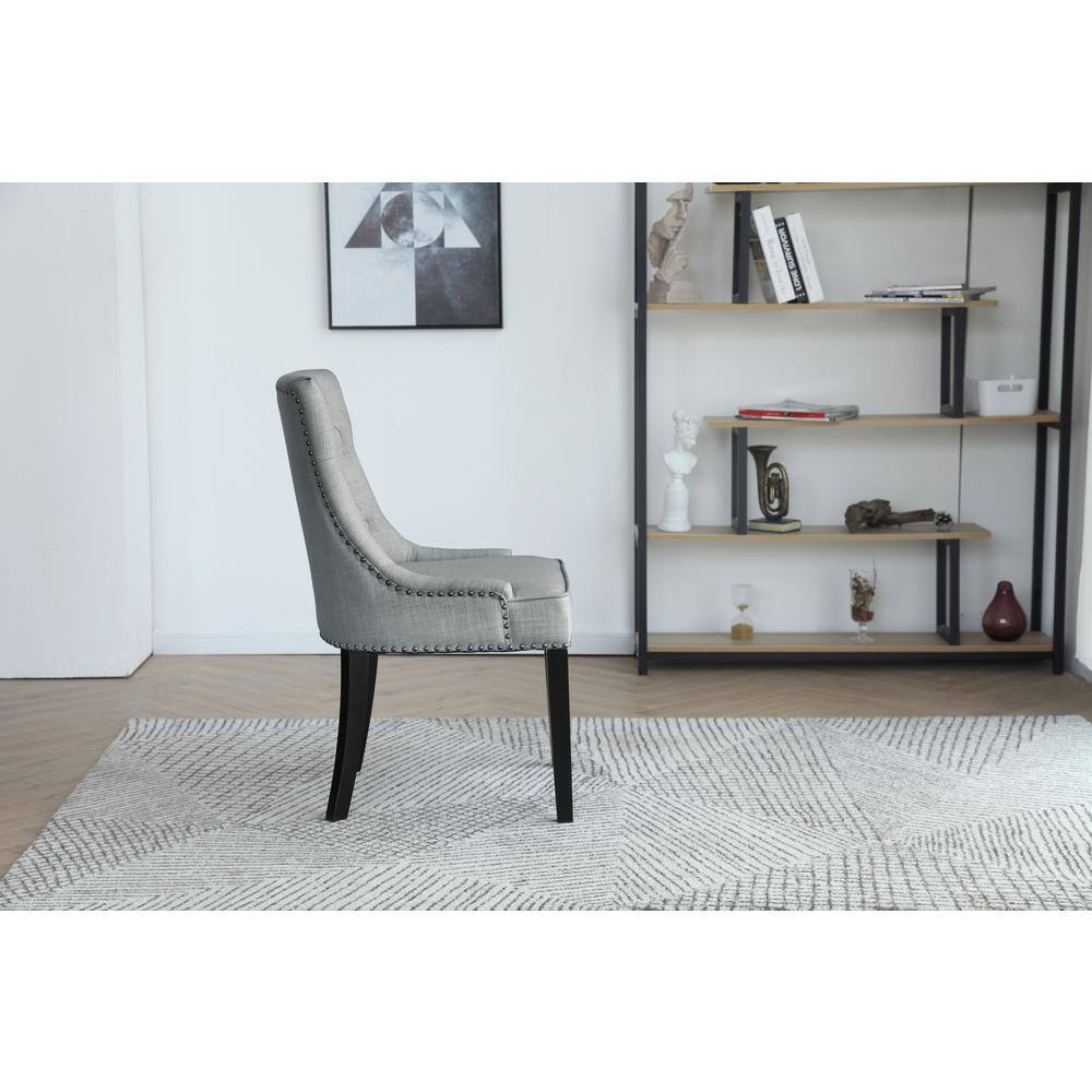 Elegant Sloped Armrest Tufted Light Gray Upholstered Dining Chair Set