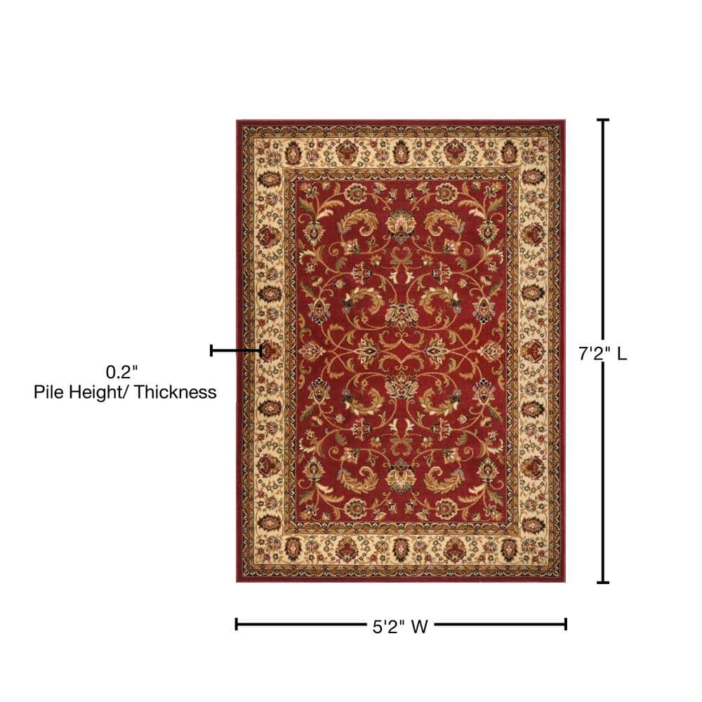Royalty Red and Ivory Traditional Medallion 63" Synthetic Area Rug