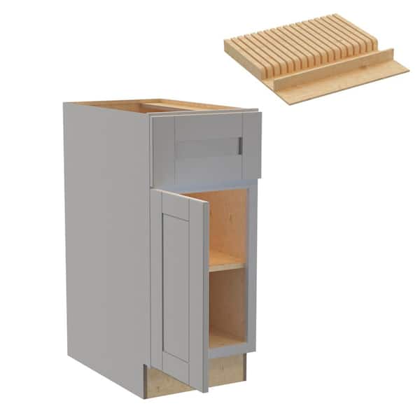 Home Decorators Collection Washington 15 in. W x 24 in. D x 34.5 in. H Veiled Gray Plywood Shaker Assembled Base Kitchen Cabinet Left Knf Block