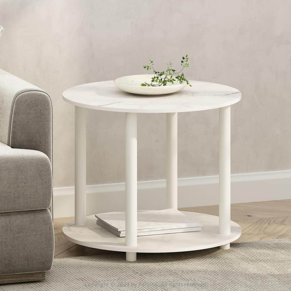 Furinno Turn-N-Tube 23.54 in. Marble White Round Wood End Table ...