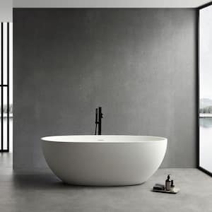 61 in. Stone Resin Solid Surface Matte Flatbottom Freestanding Bathtub in White