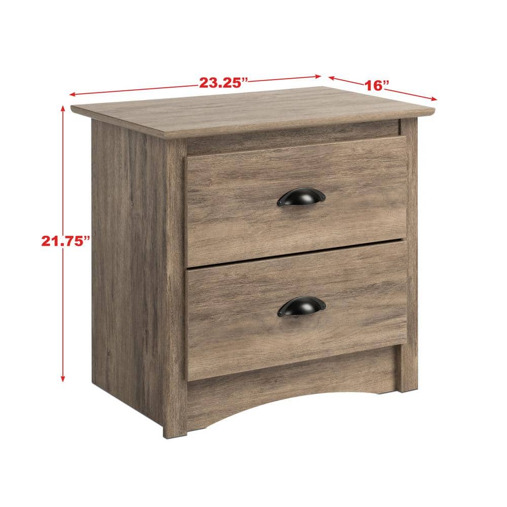 Drifted Gray Coastal 2-Drawer Nightstand with Metal Handles