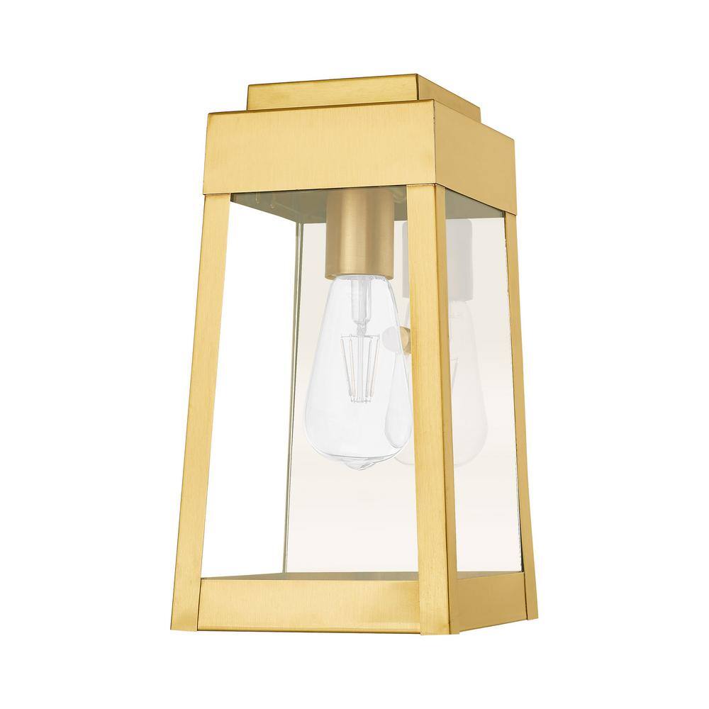 Satin Brass and Clear Glass Modern Industrial Outdoor Lantern