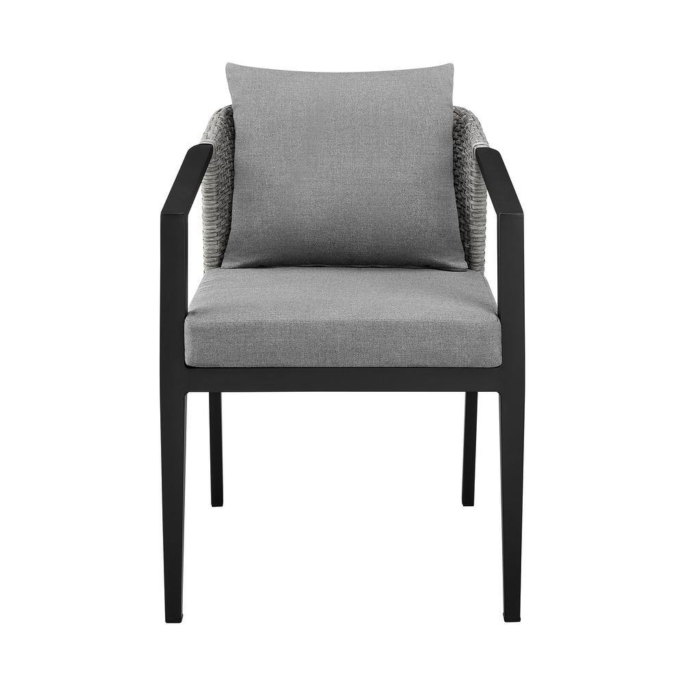 Aileen Gray and Black Aluminum Wicker Outdoor Dining Chairs with Cushions, Set of 2