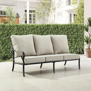 Black 1-Piece Aluminum Outdoor Deep Seating Deep Seating Couch with Cushion with Light Gray Cushions