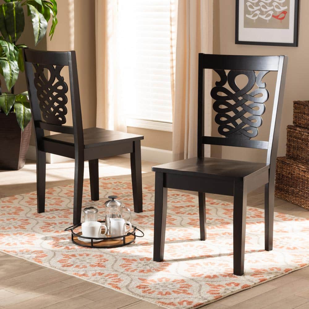 Gervais Espresso Scoop Seat Wood Dining Chair Set with Geometric Back
