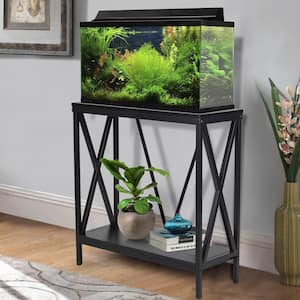 Aquatic Black 28 in. Accent Cabinet Aquarium Stand with 2 Shelves and Steel X Frame Uprights