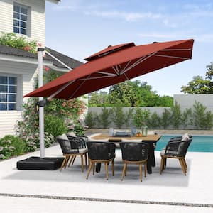 12 ft. Square High-Quality Aluminum Cantilever Polyester Outdoor Patio Umbrella with Stand, Brick Red