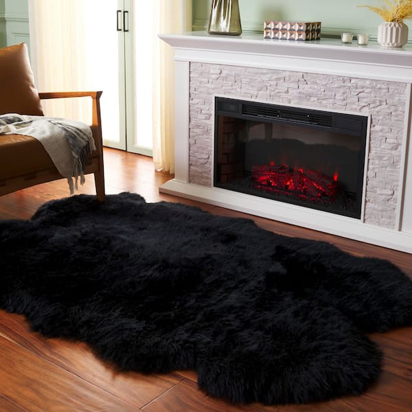 Sheep Skin 4 ft. x 6 ft. Midnight Black Solid Color Area Rug