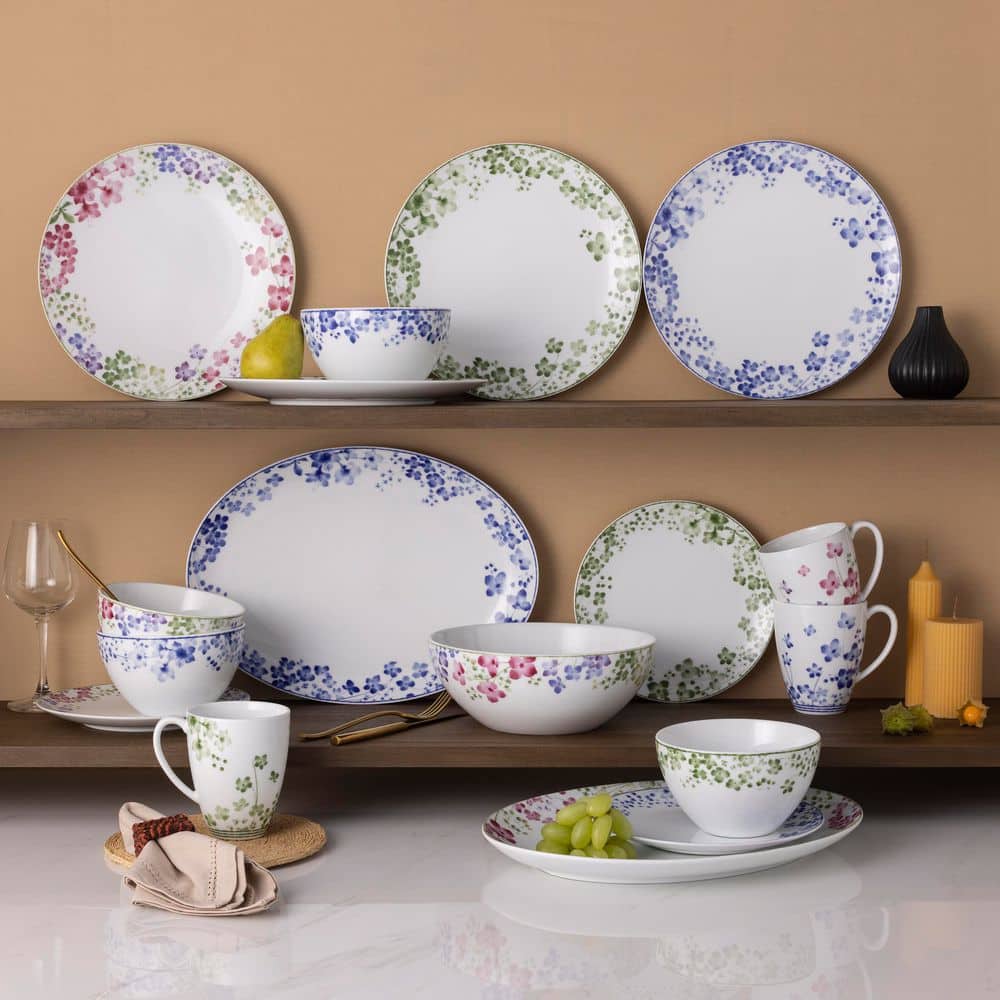 Blue and White Porcelain Floral 12-Piece Dinnerware Set