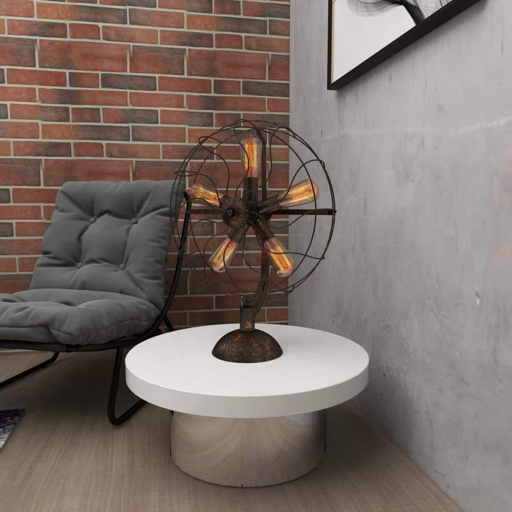 Bronze Vintage Fan Shape 5 Light Industrial Nightstand Lamp