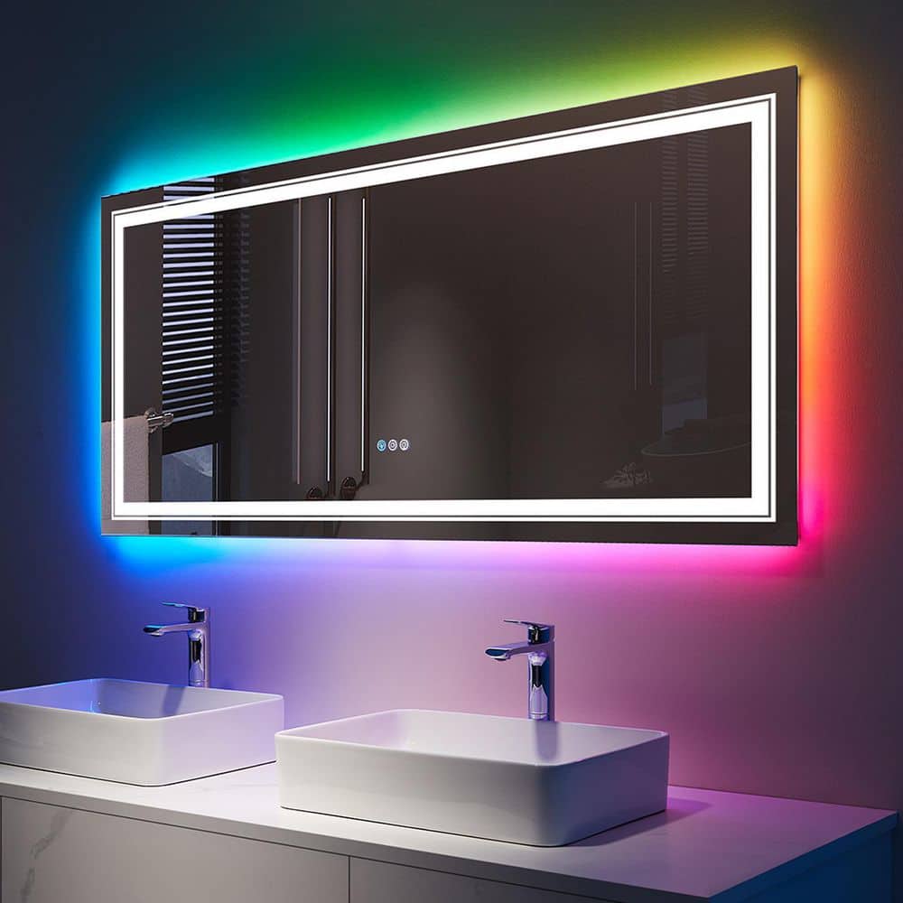 INSTER Iridescent 72 in. W x 32 in. H Rectangular Frameless RGB LED Lighted Defog Wall Mount