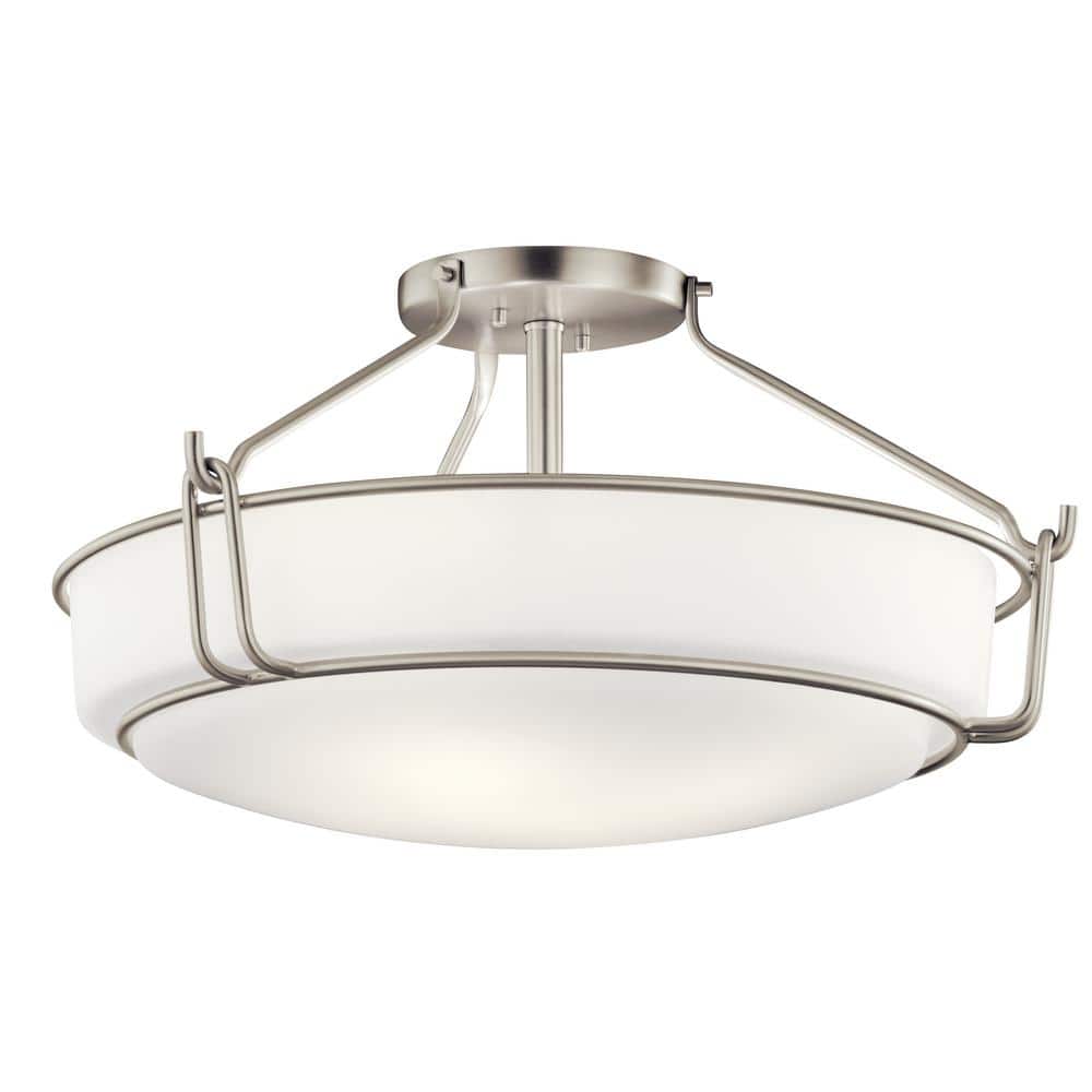 Transitional 22" Black Nickel Semi-Flush Ceiling Bowl Light