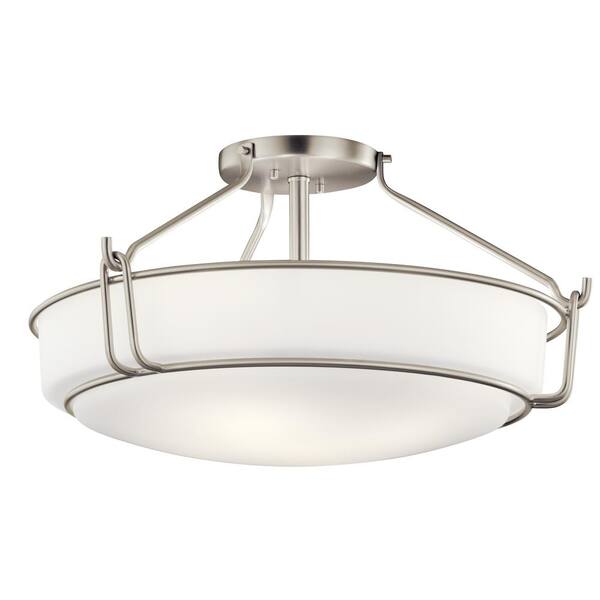 Kichler Brushed Nickel And Satin Etched Glass Semi Flush Ceiling Light Fixture 