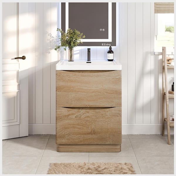 Eviva Smile 24 in. Single Sink White Oak Bath Vanity with White Acrylic Top (Assembled)