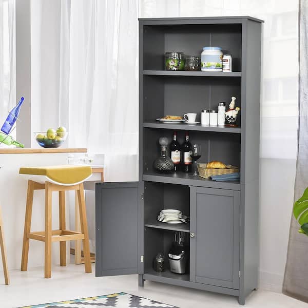 Gray Rolling 3-Tier MDF Shelving Unit (in. 14 W x 72 in. H x 29 in. D)