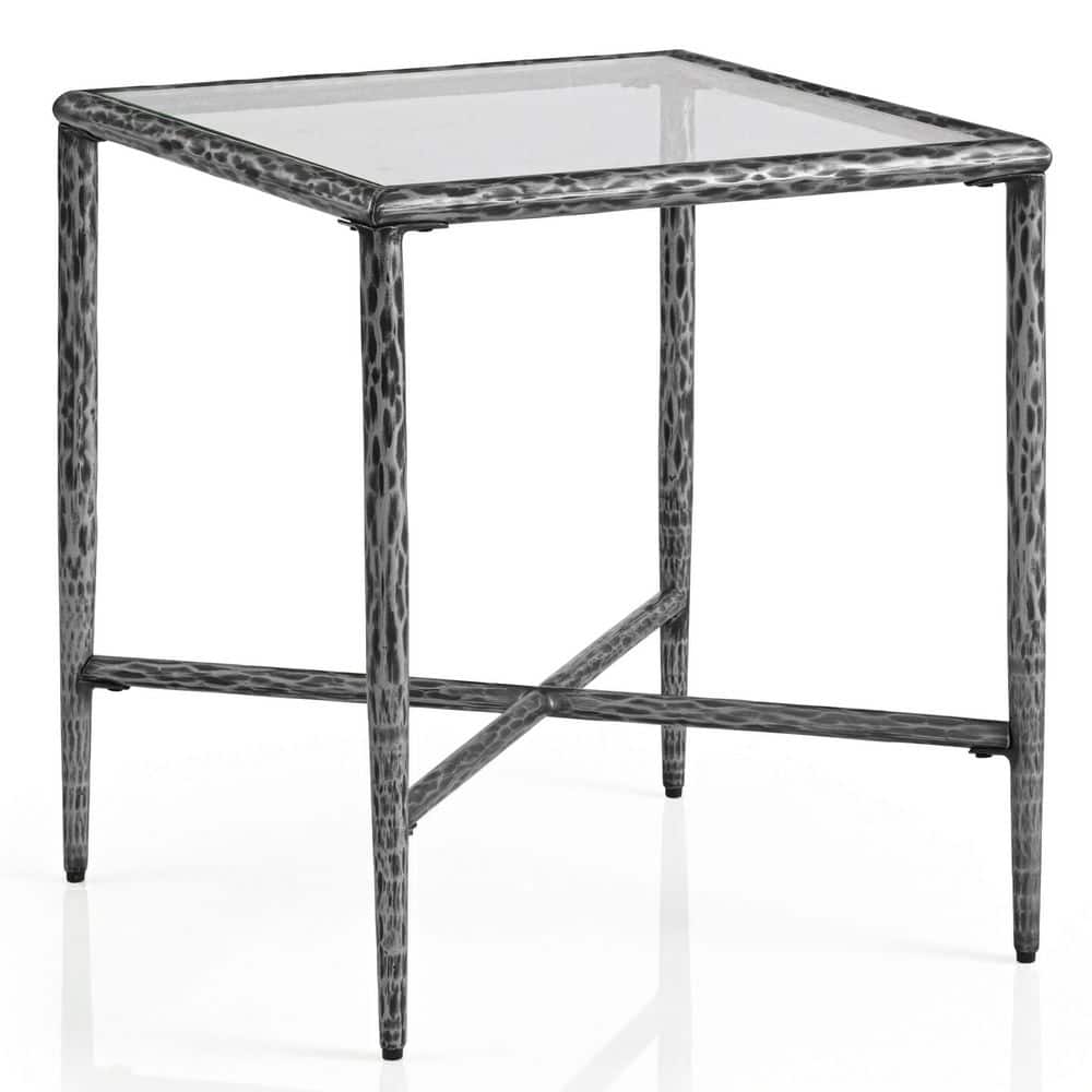 Parto 18 in. Modern Forged Metal Gray Square Glass Top Side Table price history on PriceWatchPro