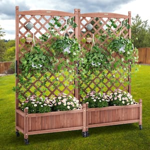 2-Pieces Wood Planter with Trellis Outdoor Raised Garden Bed 60 in. x 13 in. x 61.4 in. Standing Trellis Planter Box