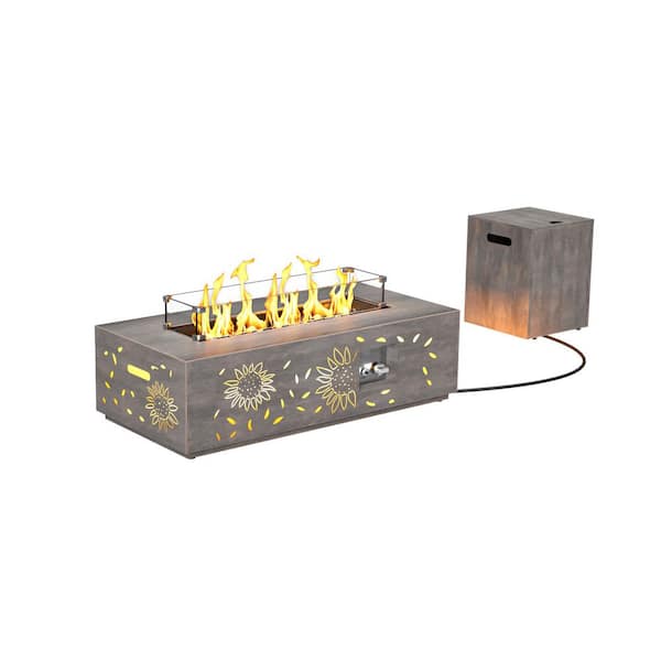 Sunflower Rectangle Metal 42 in. Outdoor Propane Fire Pit Table with Golden Light