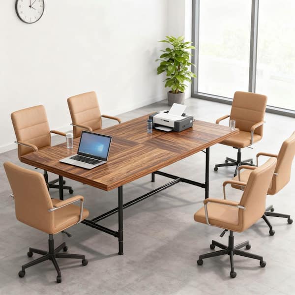 Rustic 70.87" W x 35.43" D Rectangle Brown Meeting Table, Office Desk, Industrial 6FT Conference Table, Seminar Table