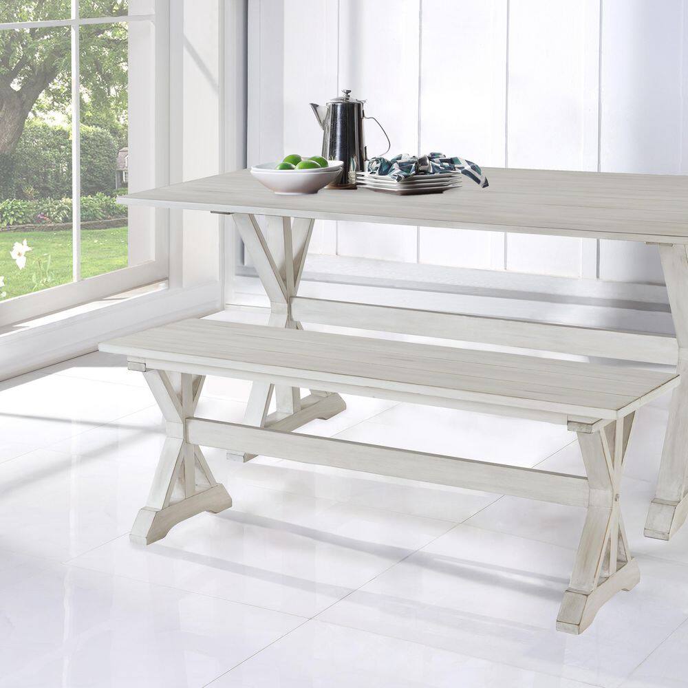 Jamestown Antique White Solid Wood & MDF Farmhouse Dining Bench
