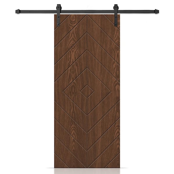 CALHOME 24 in. x 84 in. Diamond Hollow Core Walnut Oak Veneer Composite Interior Sliding Barn Door with Hardware Kit