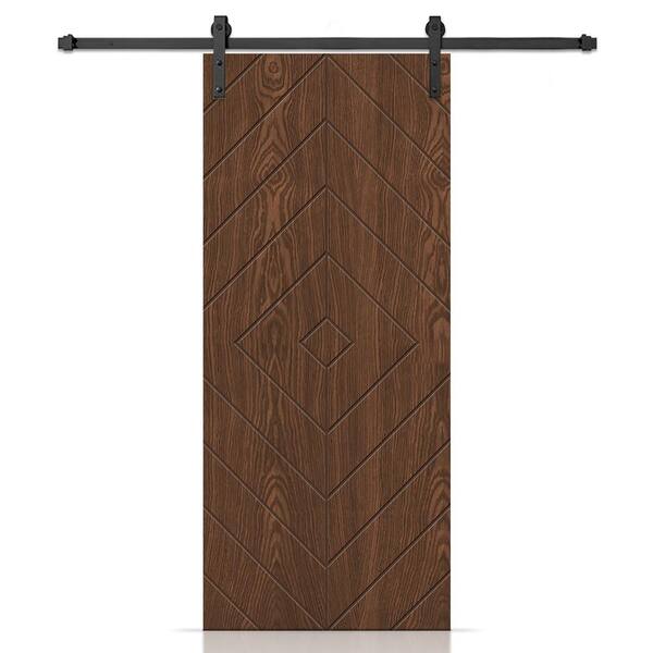 CALHOME 42 in. x 84 in. Diamond Hollow Core Walnut Oak Veneer Composite Interior Sliding Barn Door with Hardware Kit