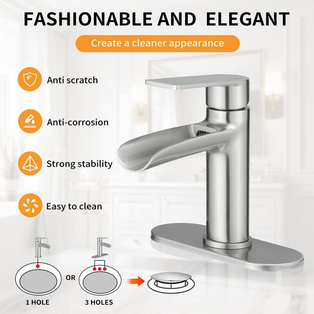 Brushed Nickel Single Handle Waterfall Bathroom Faucet