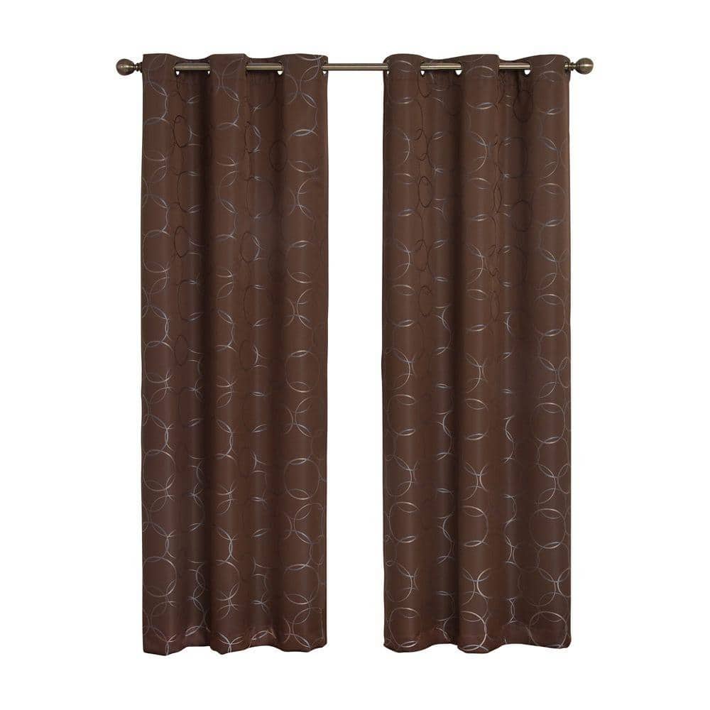 Chocolate Geometric Blackout Polyester Grommet Window Panel