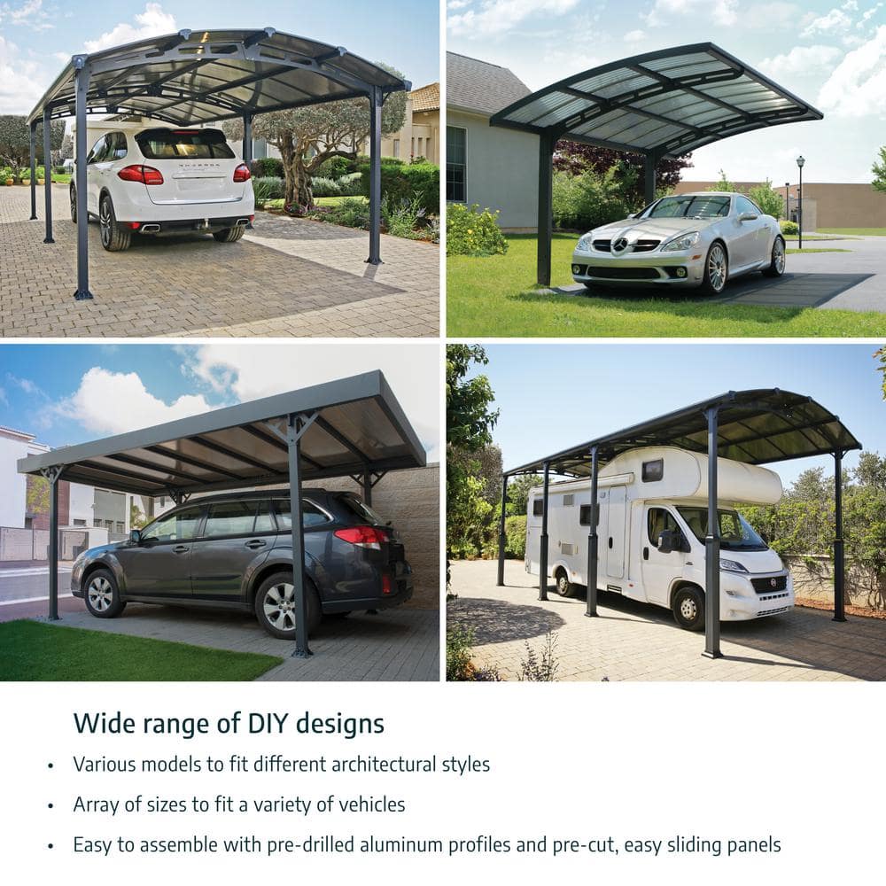 Gray Aluminum and Polycarbonate 14' x 14' Carport Kit