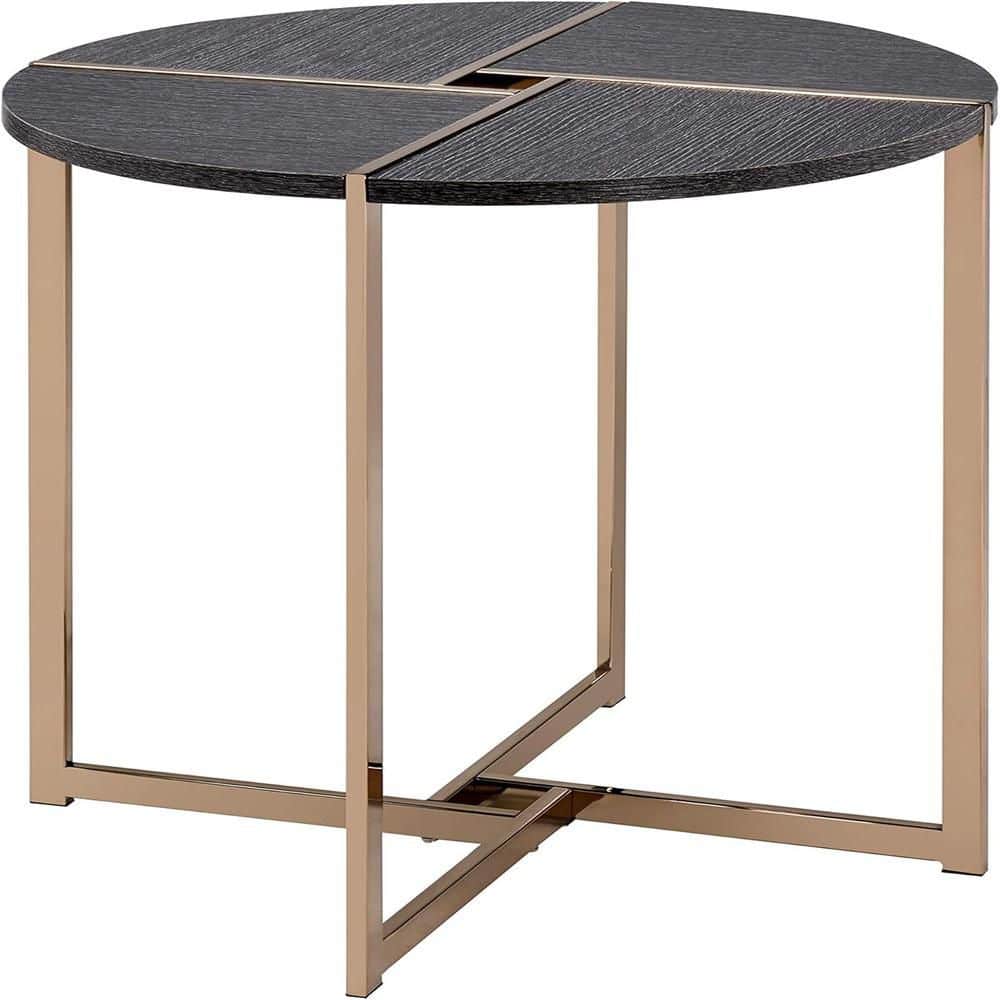 24 in. Gold and Gray Round Wood End Table, Sturdy Build End Side Table for Living Rooms
