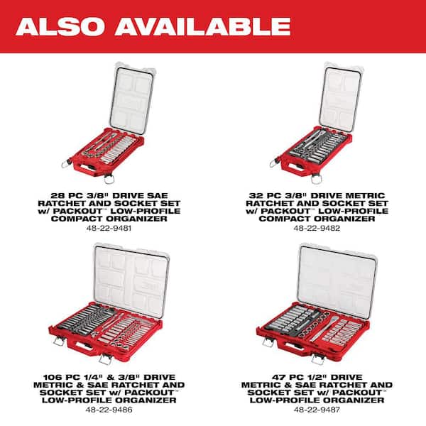 Milwaukee - 3/8 in. and 1/4 in. Drive SAE/Metric Ratchet and Socket Mechanics Tool Set with PACKOUT Case (106-Piece)