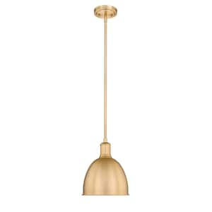 Sawyer 8.25 in. 1-Light Pendant Classic Brass with an Iron Shade