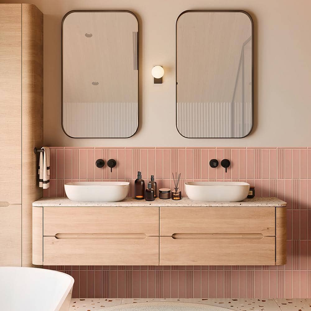 Matte Pink Ceramic Subway Tile Trim 1.97'' x 7.87''