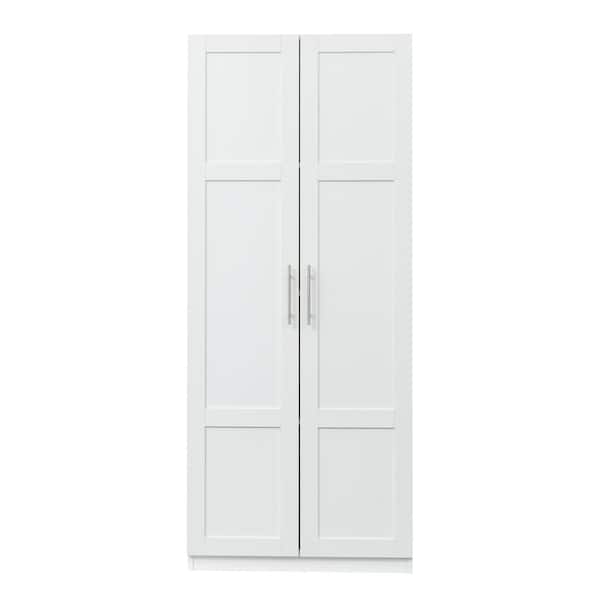ATHMILE White High Wardrobe and Kitchen Cabinet with 2-Doors and 3-Partitions