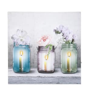 Multi-Color Candle Flower Jars Lighted Canvas Print Wall Applique