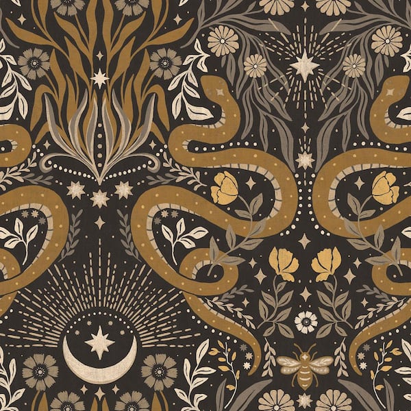 Mystic Serpent Black Gold Peel and Stick Wallpaper