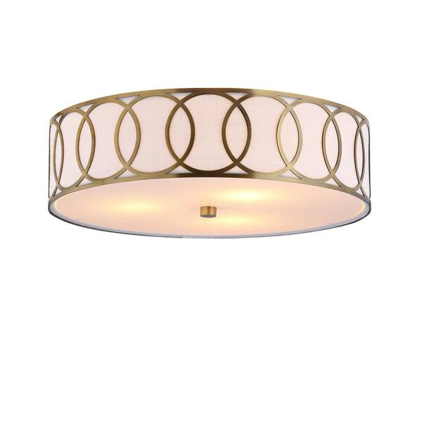 Aubrey 3-Light 15.5 in. Brass Gold Metal Flush Mount