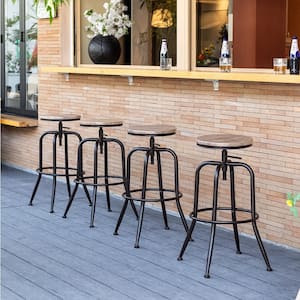 Ana 30.3 in. Adjustable Height Oak Backless Metal Frame Swivel Industrial Bar Stool with Wood Seat (Set of 4)