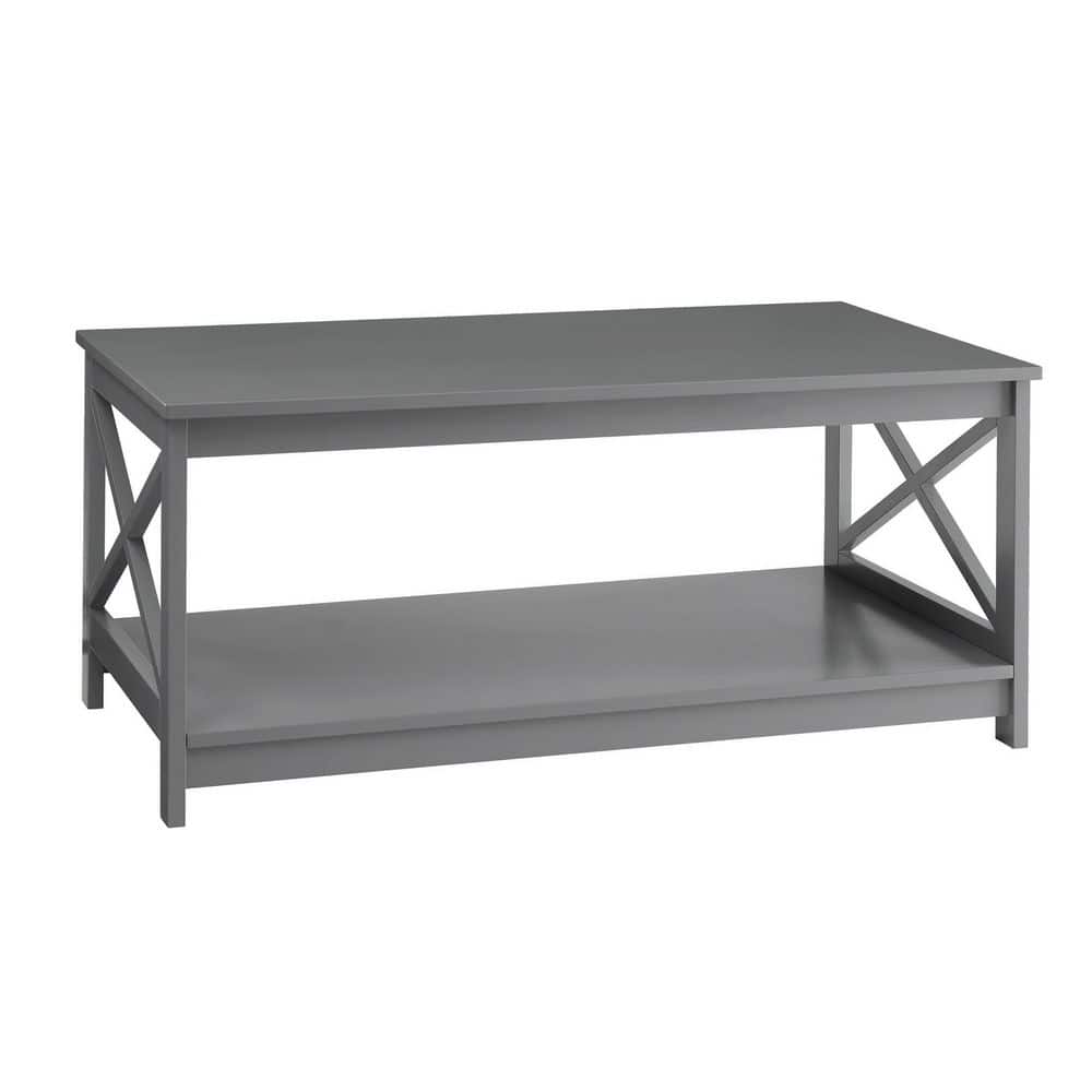 Coastal Farmhouse Gray Rectangular Wood Coffee Table with Shelf