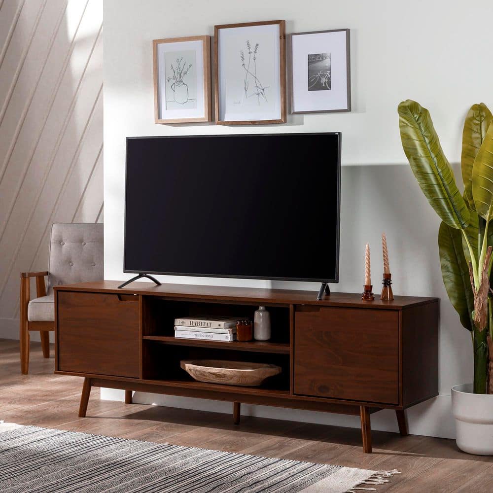 70 in. Mid-Century Modern Walnut Solid Wood TV Stand with 2 Doors (Max TV Size 80 in.) price history on PriceWatchPro