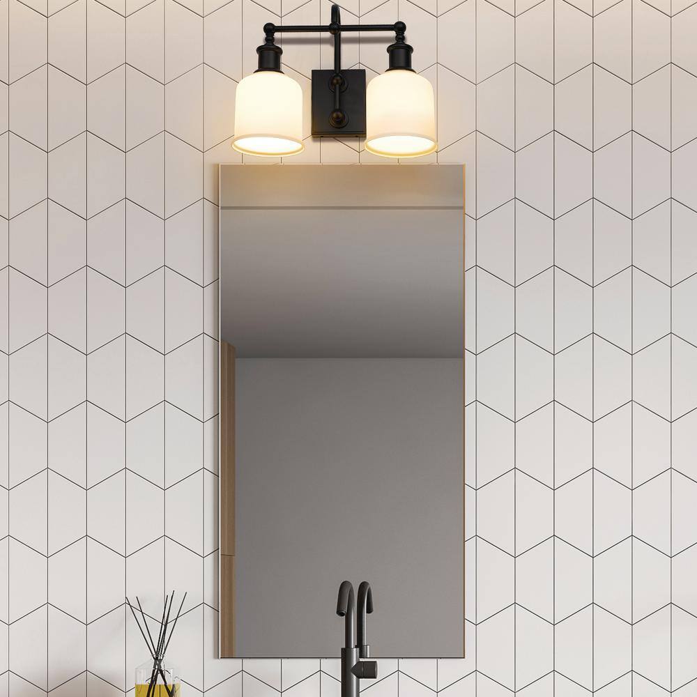 Bryant Matte Black and Opal Glass 2-Light Vanity Sconce