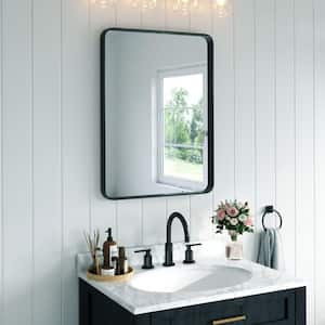 24 in. W x 32 in. H Rectangular Aluminum Framed Wall Bathroom Vanity Mirror in Black