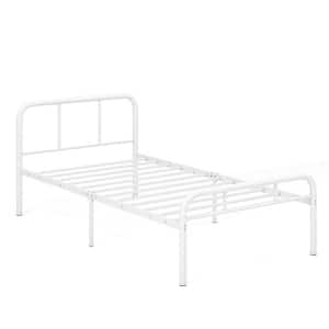 White Metal Frame Twin Platform Bed Modern with Headboard and Footboard