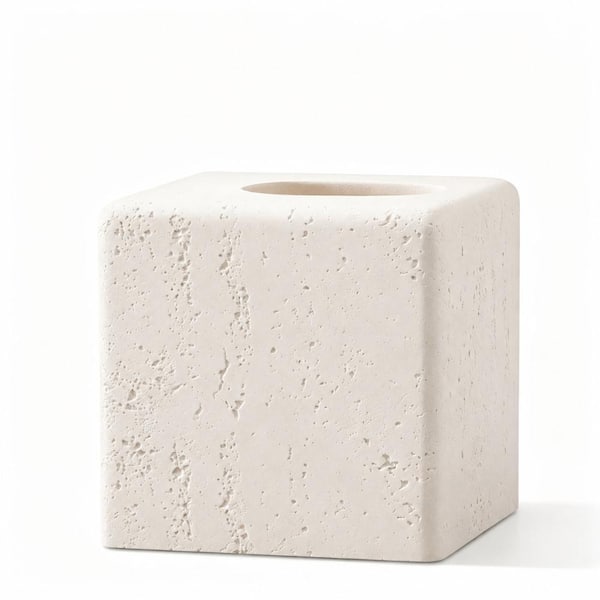 Square Resin Tissue Box Cover with Travertine Stone Look for Standard Facial Tissue Boxes 5.7 x 5.7 x